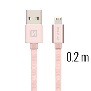 Datový kabel SWISSTEN Textile Apple iPhone 5 / 6 / 7 / 8 / X Lightning 0,2m růžovo-zlatý