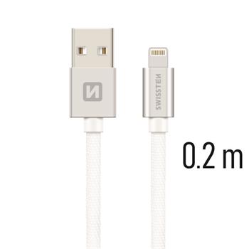 Datový kabel SWISSTEN Textile Apple iPhone 5 / 6 / 7 / 8 / X Lightning 0,2m stříbrný
