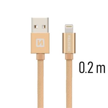 Datový kabel SWISSTEN Textile Apple iPhone 5 / 6 / 7 / 8 / X Lightning 0,2m zlatý