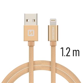 Datový kabel SWISSTEN Textile Apple iPhone 5 / 6 / 7 / 8 / X Lightning 1,2m zlatý