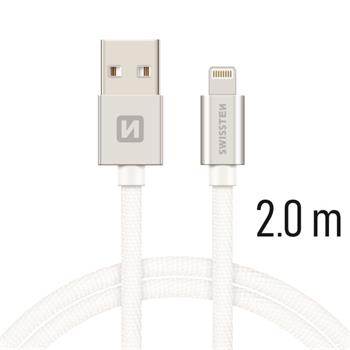 Datový kabel SWISSTEN Textile Apple iPhone 5 / 6 / 7 / 8 / X Lightning 2,0m stříbrný