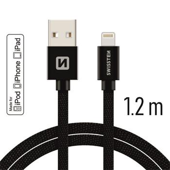 Datový kabel SWISSTEN Textile Apple iPhone 5 / 6 / 7 / 8 / X Lightning MFi 1,2m černý