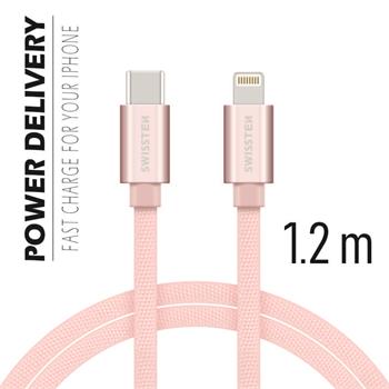 Datový kabel SWISSTEN Textile USB-C / Lightning 1,2m růžovo-zlatý