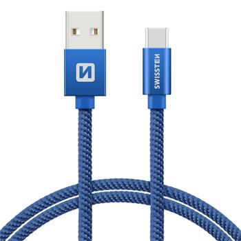 Datový kabel SWISSTEN Textile USB type-C 2,0m modrý