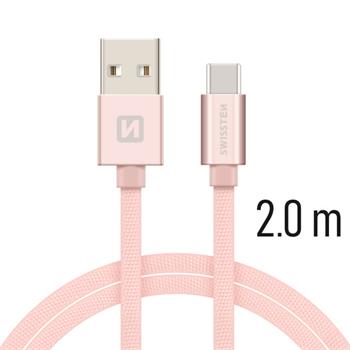 Datový kabel SWISSTEN Textile USB type-C 2,0m růžovo-zlatý