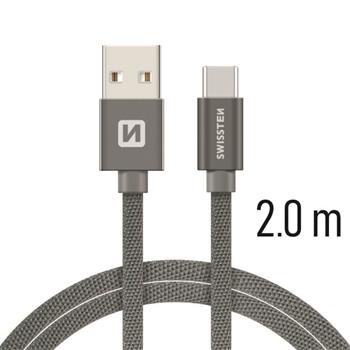 Datový kabel SWISSTEN Textile USB type-C 2,0m šedý