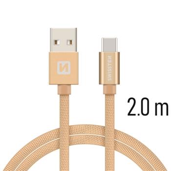 Datový kabel SWISSTEN Textile USB type-C 2,0m zlatý