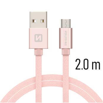 Datový kabel micro USB SWISSTEN Textile 2,0m růžovo-zlatý