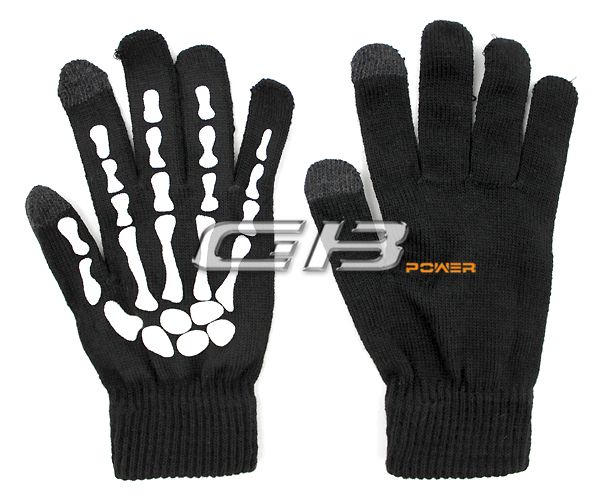 Dotykové rukavice černé s bílými kostmi