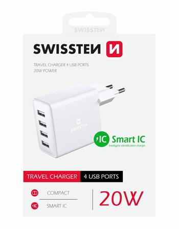 Nabíječka SWISSTEN 4x USB 4A 20W bílá