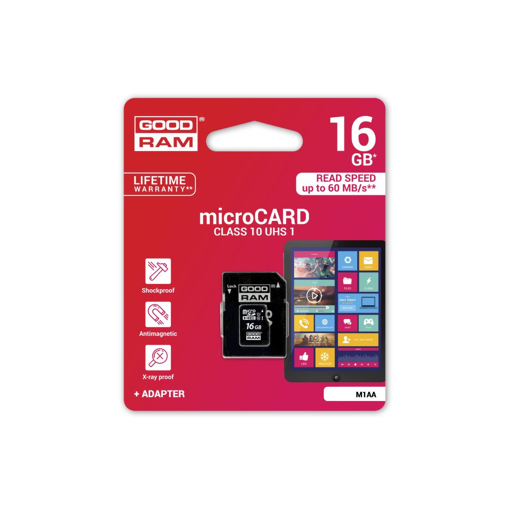 Paměťová karta MICRO SD 16GB GOODRAM + adaptér SD blistr class 10 UHS