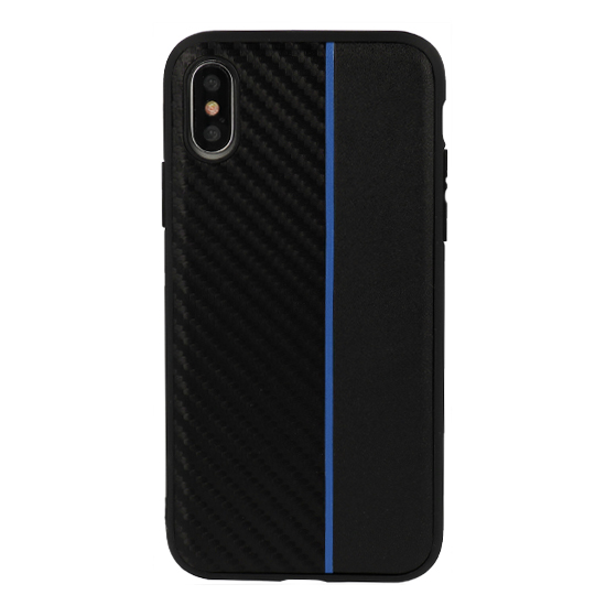 Pouzdro Moto Carbon Apple iPhone XS Max 6,5 černé s modrým pruhem