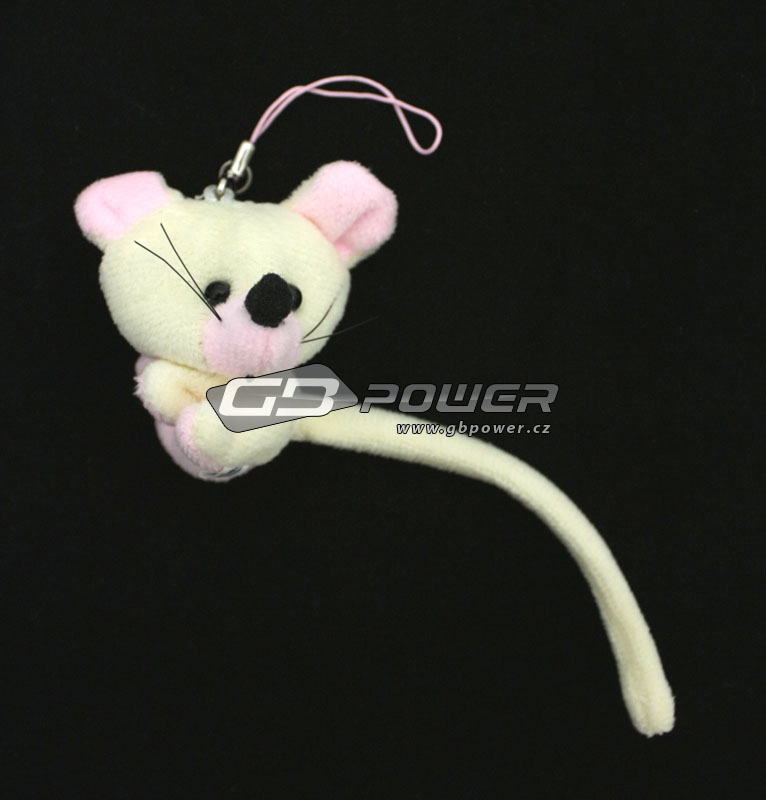 Přívěšek myška žlutá sedící s dlouhým ocáskem plyšová