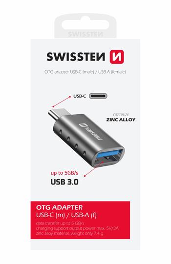 SWISSTEN OTG adaptér USB-C (M) / USB-A (F)