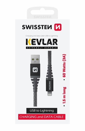 Datový kabel SWISSTEN Kevlar USB / Lightning 1,5m antracit