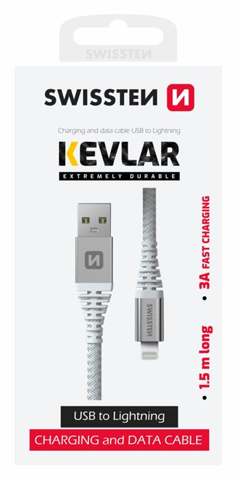 Datový kabel SWISSTEN Kevlar USB / Lightning 1,5m bílý