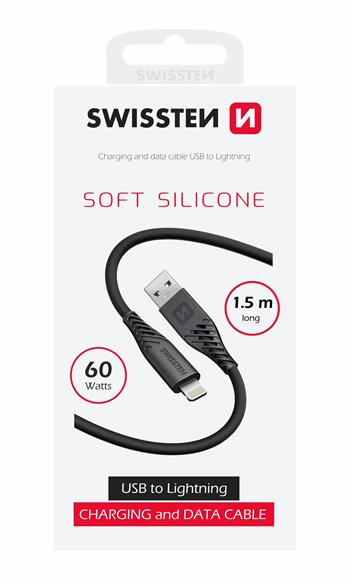 Datový kabel SWISSTEN Soft Silicone USB / Lightning 1,5m 60W černý