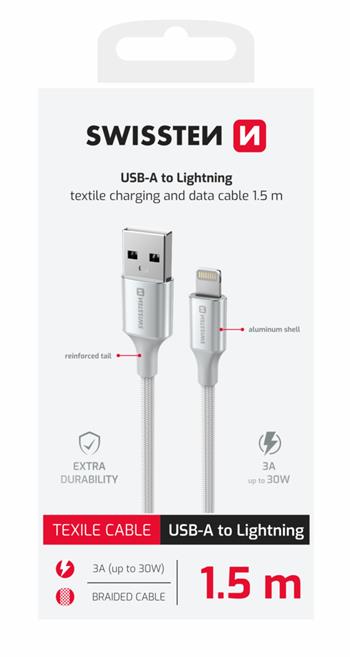 Datový kabel SWISSTEN Textile II USB / Lightning 1,5m bílý